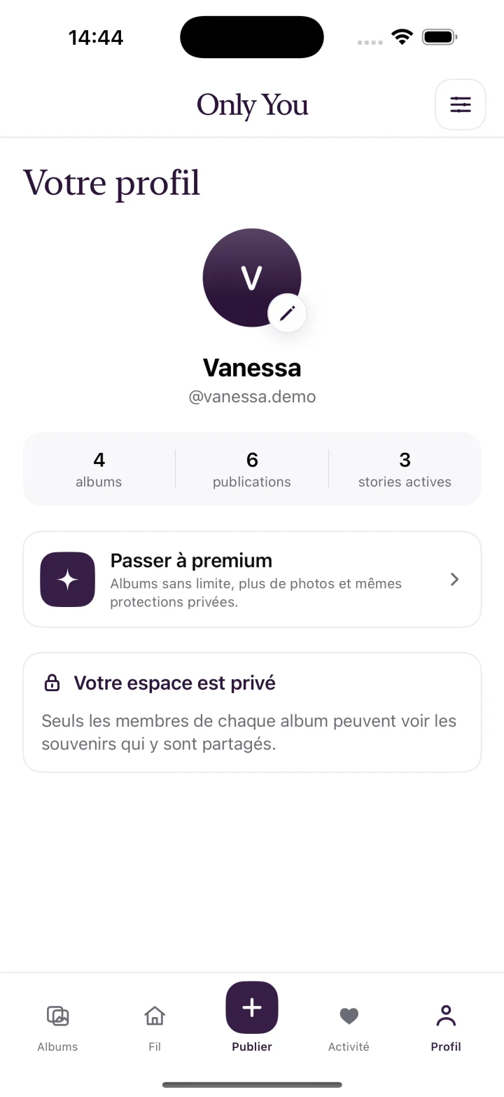 Profil privé de Vanessa dans Only You